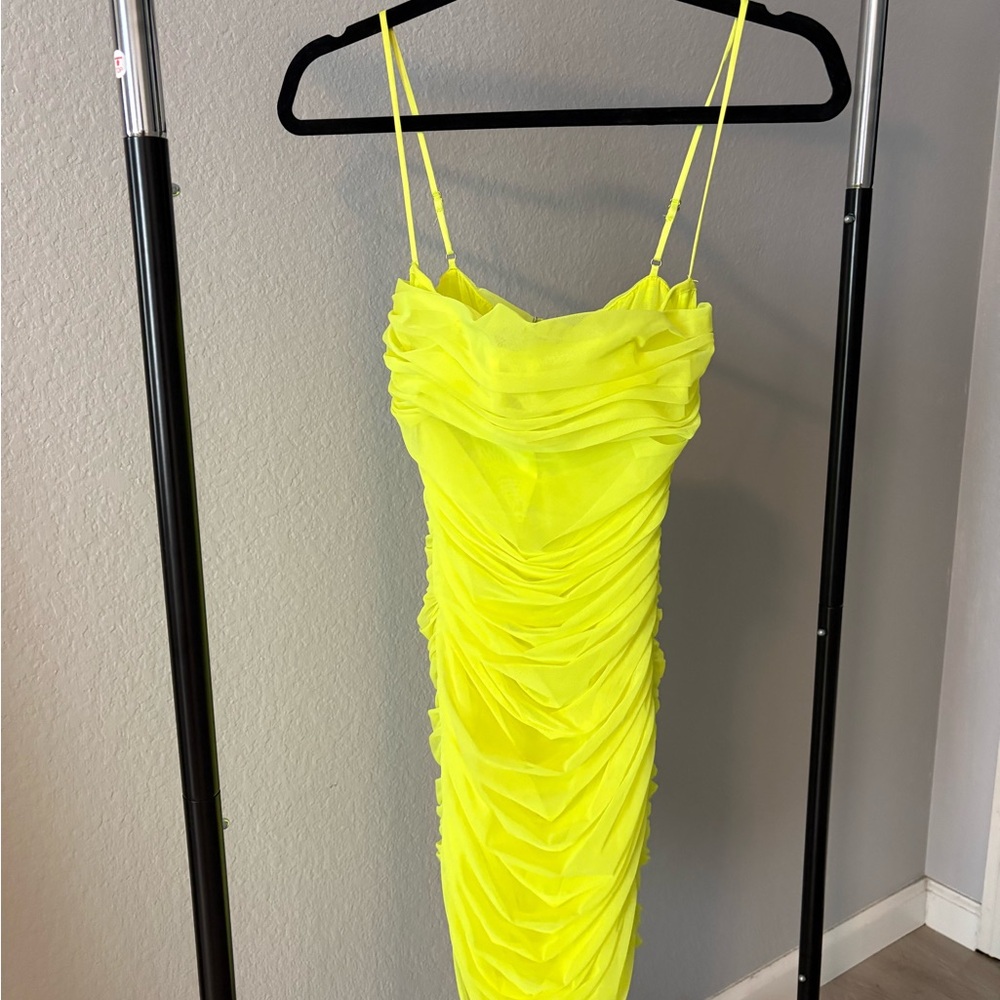 Neon Yellow Mesh Bodycon Dress - Picture 2 of 6